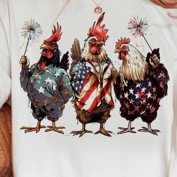 Patriotic USA Chicken Funny T-Shirt, Retro American 4th Of July Happy Tee Shirt - Picture 2 of 4